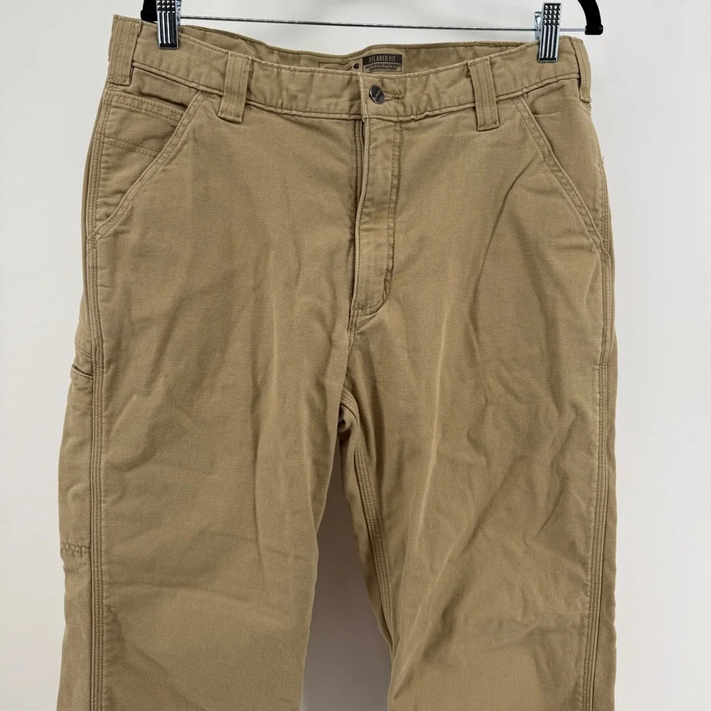 Carhartt Rugged Flex Relaxed Fit Knit Lined Canvas Utility Work Pants Tan 35x34 - Picture 5 of 11